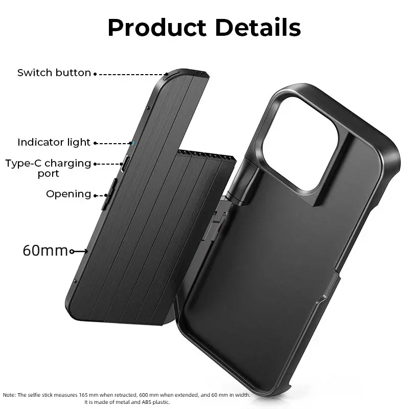 iPhoneアクセサリー TIDEOK 3-in-1 Phone Case Selfie Stick TIDEOK Bluetooth & Extendable Selfie Stick Phone Case for iPhone