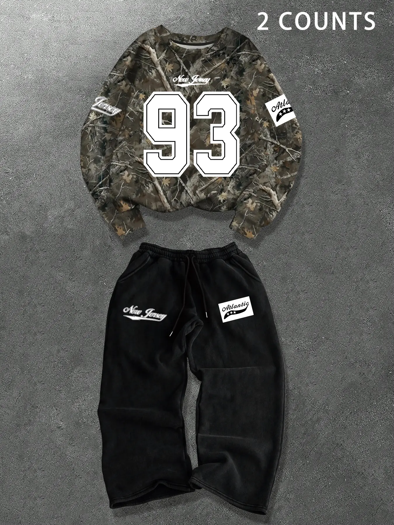 Urban American Vintage Branch Menswear Sweatshirt Set, Loose Fit Sweatsuit, Campus Style Digital Print, Casual Fall & Winter