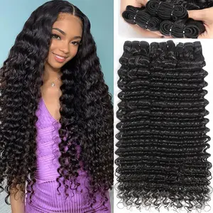 Idoli 12A Deep Wave Human Hair Bundles 20 22 24 Inch Brazilian Virgin Depp Weave Curly Bundles Human Hair 3 Pcs 100% Unprocessed Virgin Remy Hair Natural Black