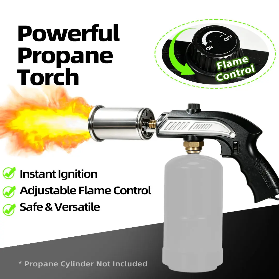 Powerful Propane Torch with Trigger Start, Adjustable Flame & Safety Lock for BBQ, Fire Pit, Charcoal, Camping, Roofing, Weed Burning (Propane Cylinder Not Included) sohochic Bakeware Black