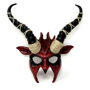 Krampus Ram Goat Demon with Horns Devil Halloween Masquerade Mask, Demonic Metallic Finish Party Masks