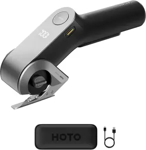 HOTO wireless EdgeFlow Cordless Electric Scissors with built-in sharpening stone, Titanium Blade & LED Display, Rechargeable Cardboard Box Cutter, Self-Sharpening & Tool-Free Easy-Swap, Safety Lock, for Cardboard, Fabric, Carpet, Leather