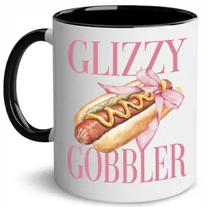 [MADE IN US] Retro Hotdog Mug, Sarcastic Gift, Glizzzy Gobbler Coffee Cup, Funny Adult Mugs, Gag Joke Pun Ceramic Coffee 11Oz 15Oz Mug