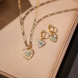 MARS2059 2PCS 14K Gold Plated Open Twist Eternity Blue Eye Pendant Necklace for Women Luxury Retro Style Party Wear