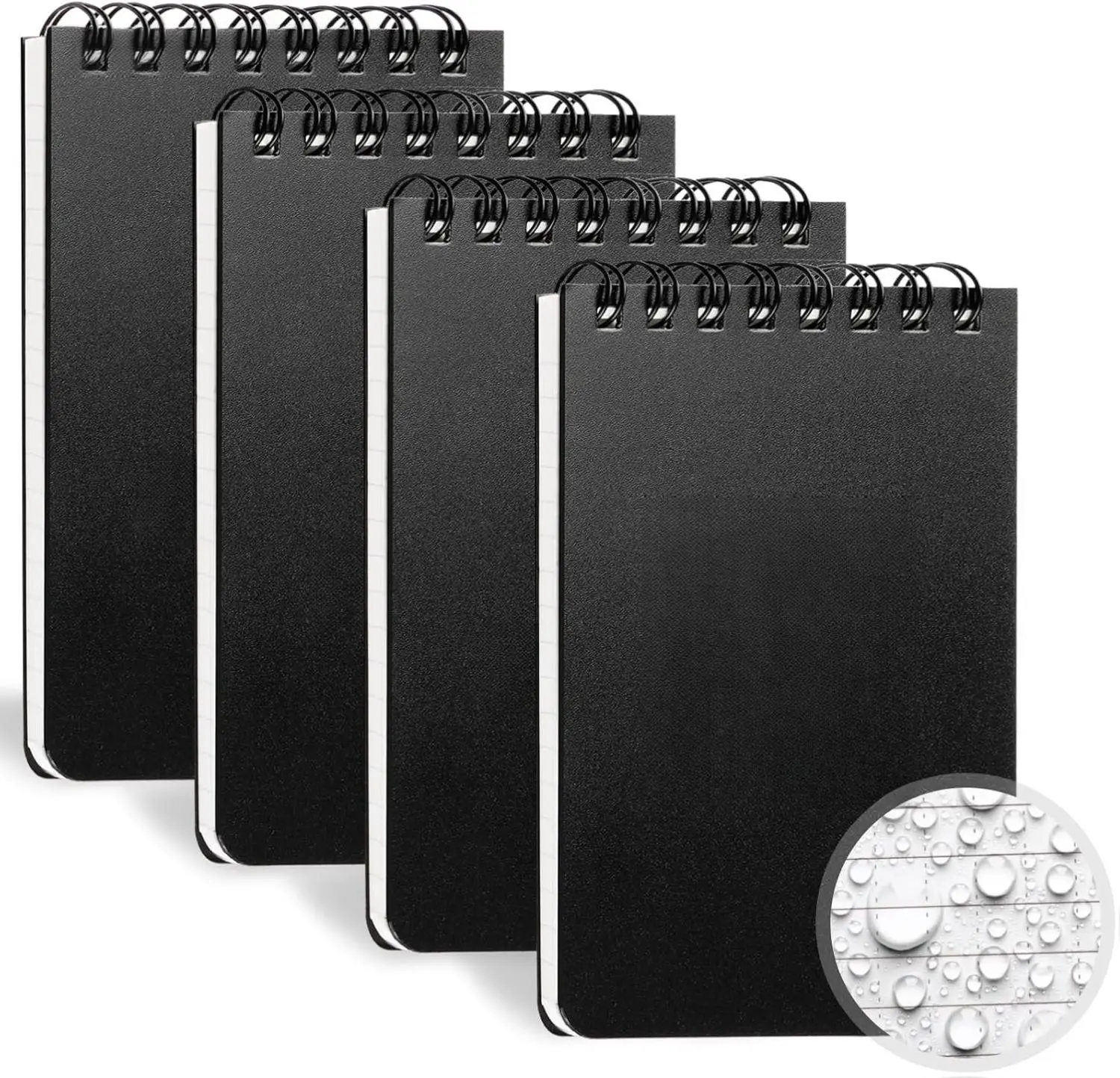 100% Waterproof Top-Spiral Non-Customized Field Book Golf Pocket Notebooks, 4-Pack 3×5 in Office Stationery, 50 Sheets/Notebook Folding-Resistant for Office Use, Black Memo Steno Pads