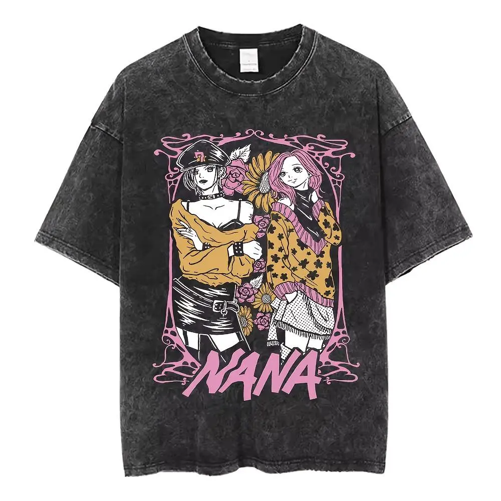 Nana Osaki Japanese Manga Menswear Vintage Washed Round Neck T-Shirt - 100% Cotton, Substantial 230g Fabric Weight, Oversized Streetwear Sportswear Short Sleeve, Father's Day Gift for Men