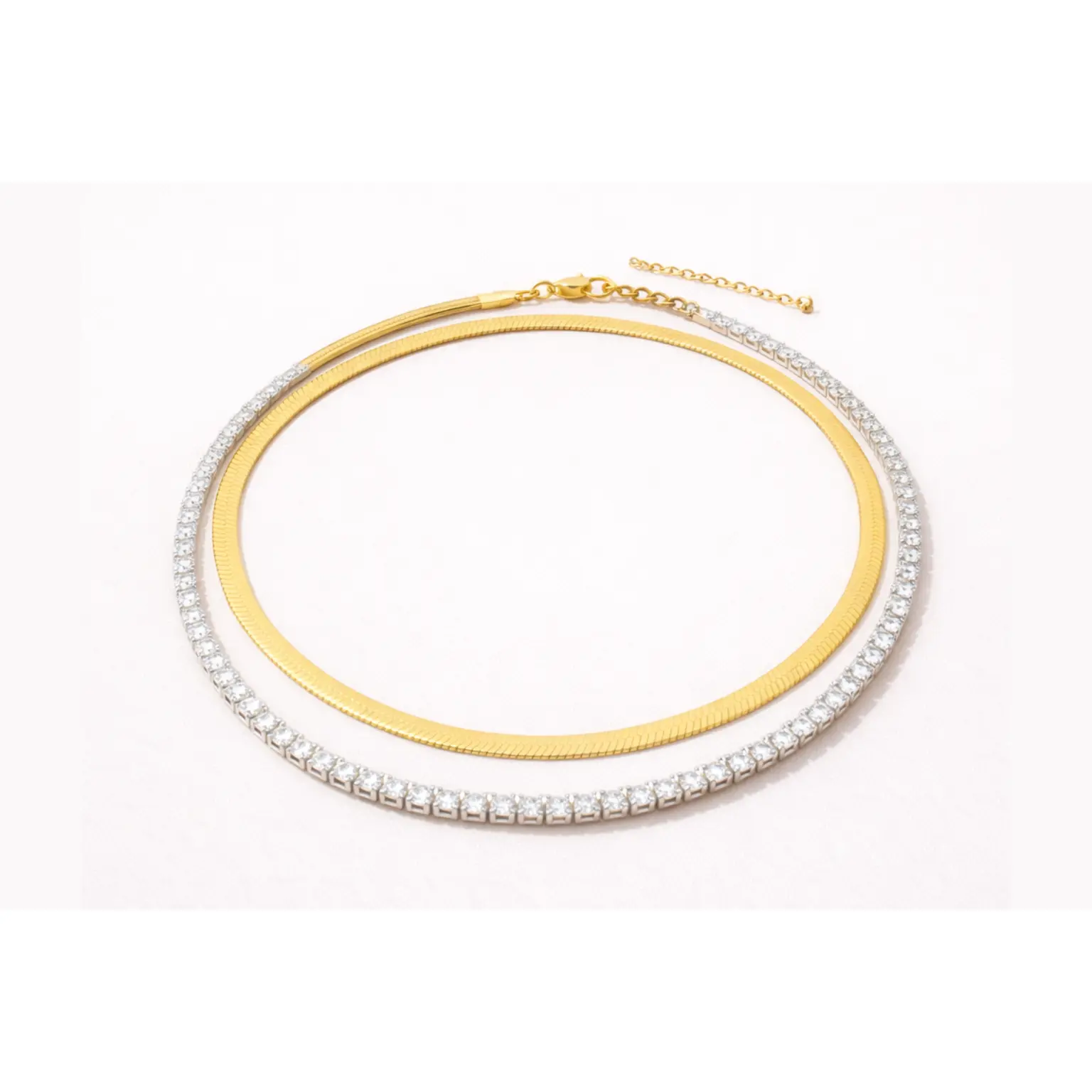 SammiBee Signature Layered Necklace Duo | 2-Piece Gold Chain and Sparkle Tennis Necklace Set | Effortless Jewelry Stack for Daily Wear & Special Occasions