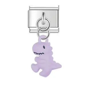 Purple Dino Dangling Italian Charm Bracelet Link