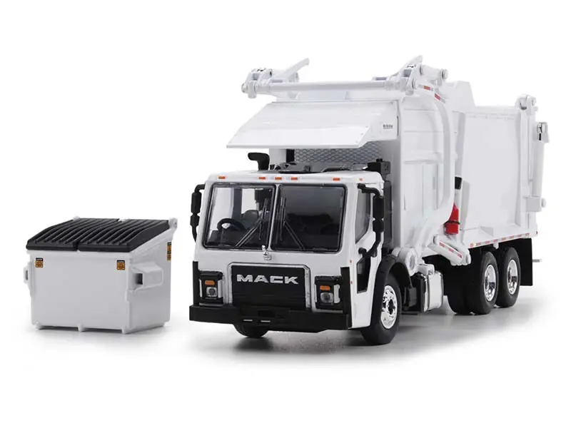Highly Detailed Officially Licensed Mack LR w/ McNeilus Meridian Front Load Refuse Garbage Truck & Trash Bin, White 1/64 Scale Collectible Diecast Toy - DCP 60-1795, First Gear Compatible, Heavy Truck Model Diecast Toys, New