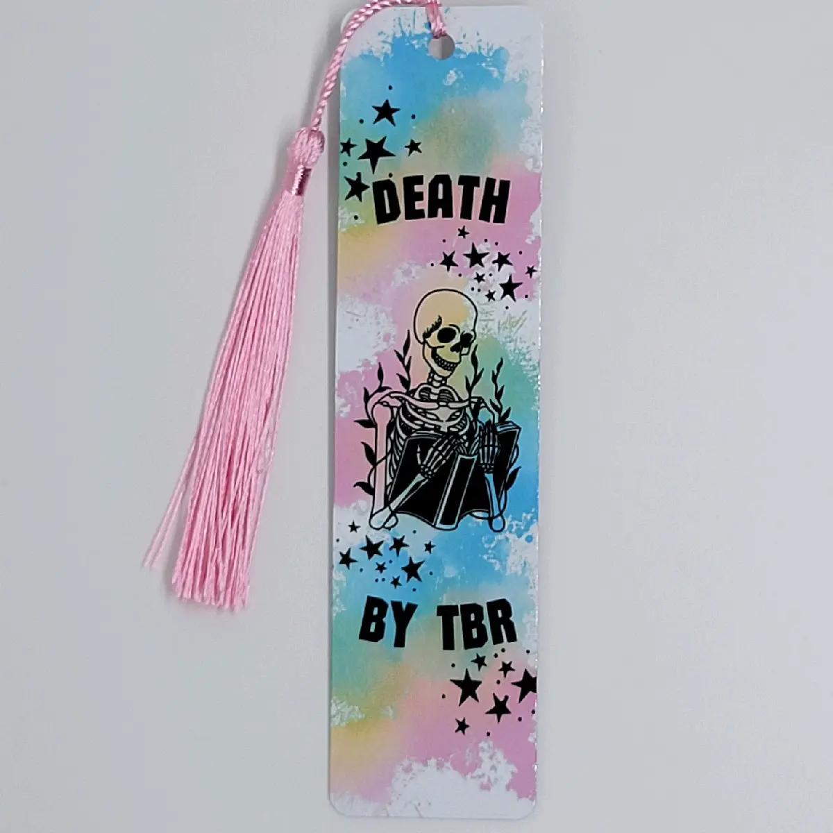 Metal bookmark Death by TBR - Perfect Gift for Bookworms, Sublimated Aluminum, Includes Tassel
