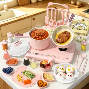 Gotoofun Pink Double Stove Children's Real Cooking Kitchen Set Safe Mini Kitchen for Boys Girls Compact Multifunctional Cooking Toys Montessori Gift for Girls/Boys 8–12 Summervibes
