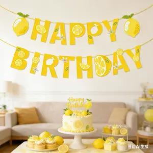 Lemon Banner Lemon Happy Birthday Banner Lemonade Birthday Party Banner Lemon Party Decoration Lemonade Happy Birthday Sign for Summer Fruit Birthday Party Lemon Theme Bridal Shower Supplies