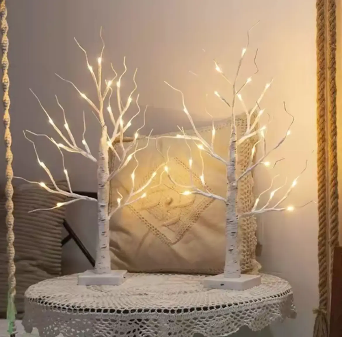 2-Piece Romance Indoor Lighting Multi-Holiday Lighted Birch Tree Decor, 24 Warm White LEDs, USB Powered Lightweight Set, Sturdy White Plastic Trunk & Branches, Ideal for Valentine's Day, Weddings, Office Decor