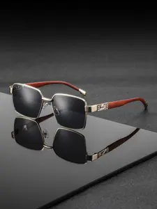 Men's Metal Full Frame Leopard Decorative Wood Grain Leg Sunglasses, Vintage High-End Fashion, Durable Trendy Style, Casual Wear