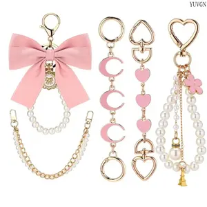 5 Pcs Gold Pearl Bow Bag Extender Chain, Detachable Purse Strap Charms for Handbag, Crossbody & Shoulder Decoration Accessories, Bag Charms