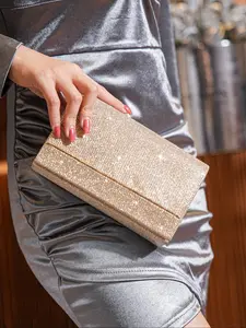 Glitter Evening Clutch Bag with Metal Trim, Elegant Handheld Purse for Parties, Stylish and Chic Accessory for Women, Bling