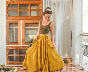 The Athena Skirt - Drape Skirt Inspired - Flowy Comfortable Gauze Cotton Skirt With Bow - Maxi Skirt