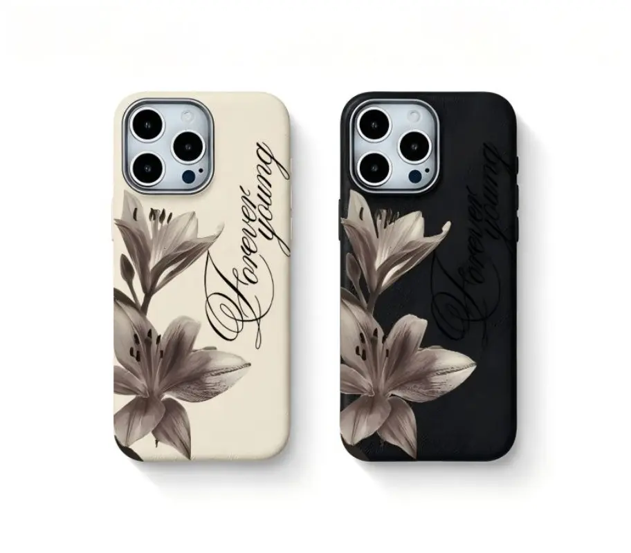 A brand new iPhone case collection. This new shock-resistant case features a new textured leather called "Dark Purple Lily English Trendy Brand," effectively protecting your phone from drop damage. - piwen