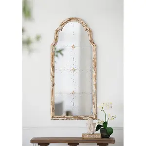 22 x 48 Large Cream Gold Framed Wall Mirror Wood Arched Decorative Window Look for Living Room Bathroom Entryway