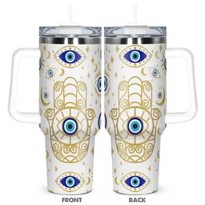 Evil Eye Pattern Stainless Steel Tumbler, 1 Count Vintage Style Insulated Cup, Durable Drinking Cup for Home Office Use, Drinkware