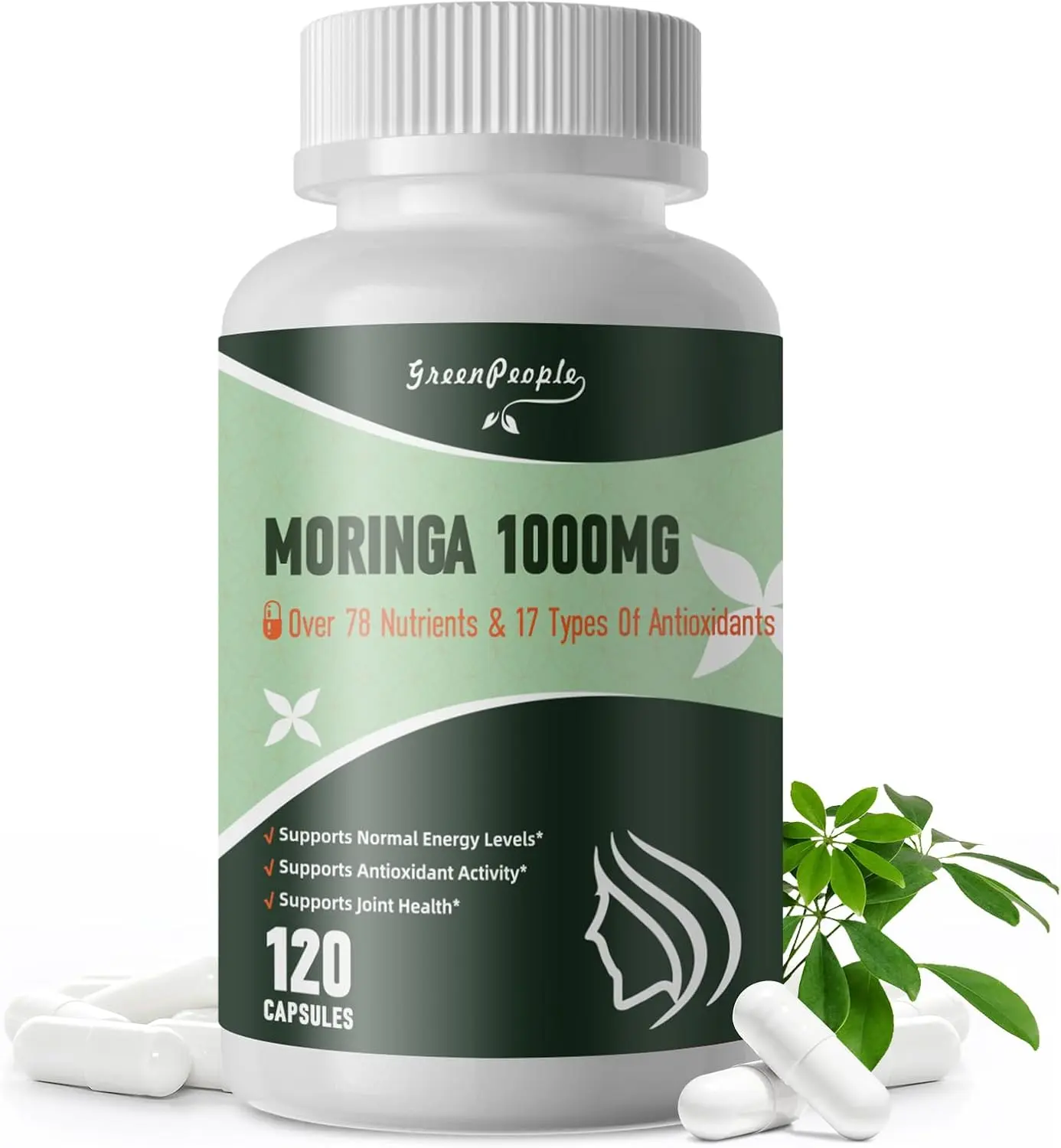 Moringa Capsules 1000mg - 120 Vegan Capsules Non-GMO | 7-in-1 Blend for Joint Comfort, Digestive Balance, Energy, Immune Support with Turmeric, Green Tea, Ginger, Black Pepper