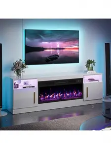 [2 Packages Shipping]Fireplace TV Stand With 36" Fireplace, Up To 80" TVs, 70" Entertainment Center, With20 Color Lights, TV Media Console With Storage Cabinets For Living Room,Thanksgiving,Christmas  Gift