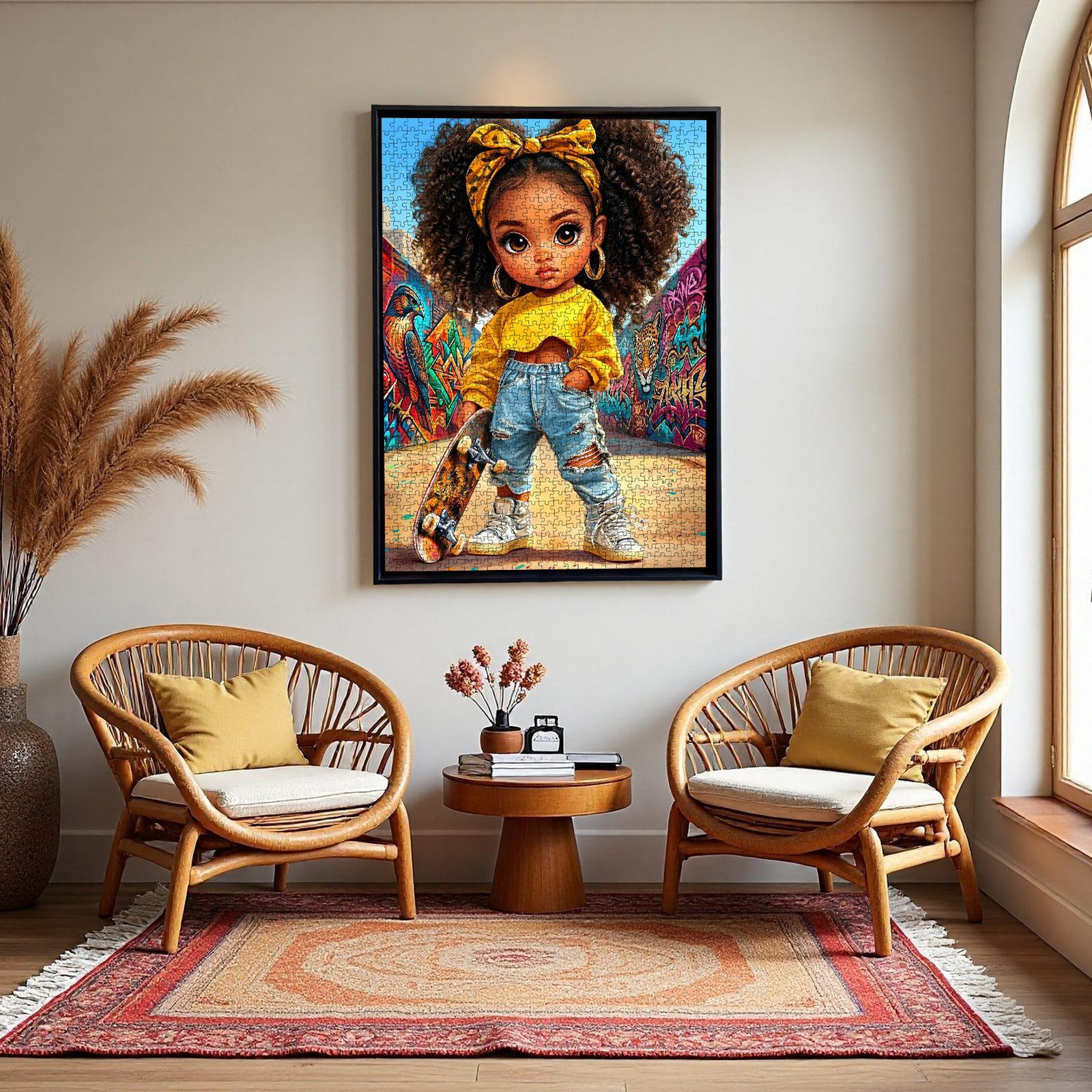 Walarky Urban Graffiti Skateboard Girl 1000-Piece Cardboard Jigsaw Puzzle (70x50cm/27.5x20in), Brain Teaser Puzzles for Adults, Memory Training & Observation, House Decoration, Stress Relief Gift