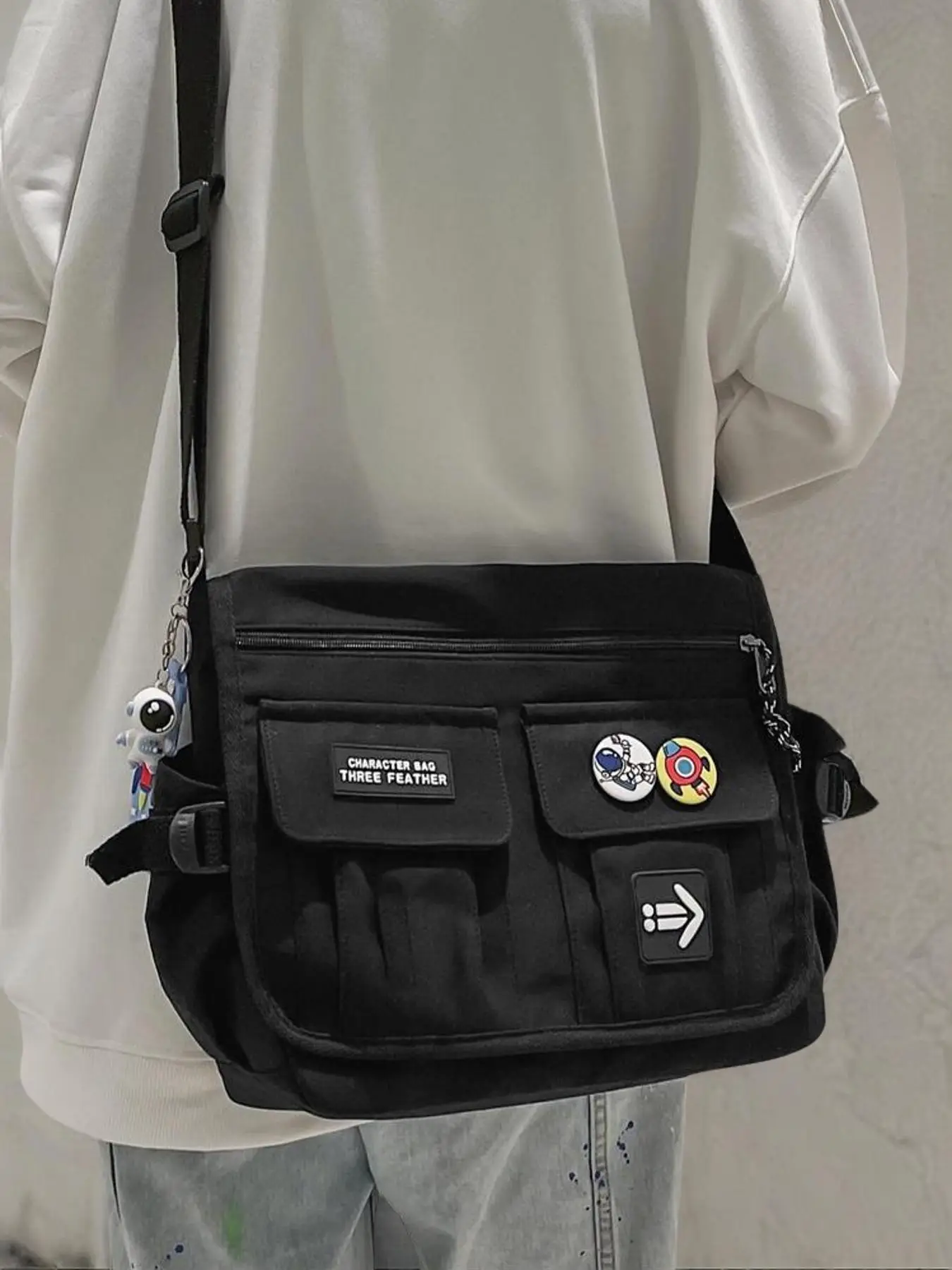 Men's Casual Trendy Zipper Design Messenger Bag for Summer, Large Capacity Waterproof Nylon Shoulder Bag, Designer Crossbody Bags for Men Gifts, Fall