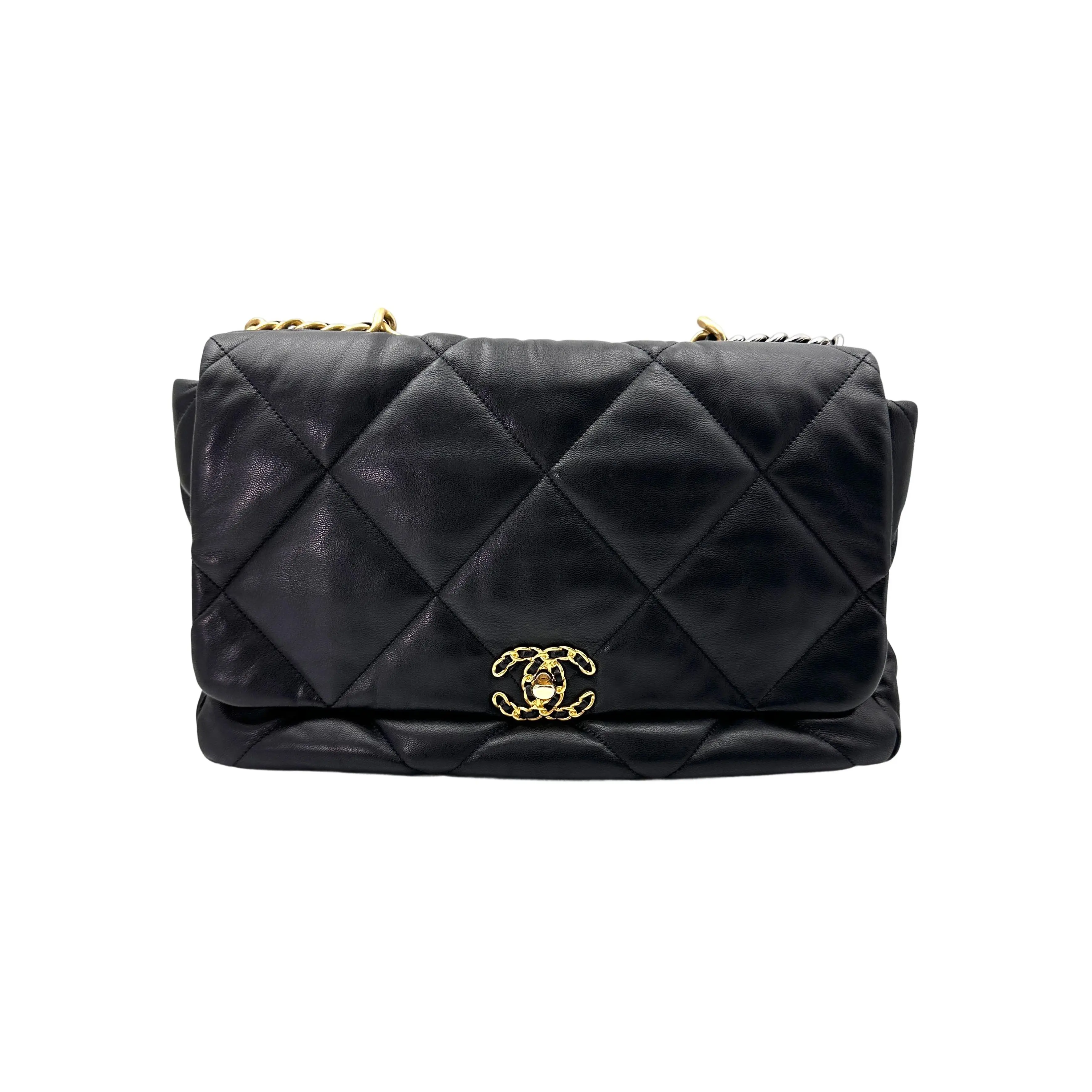 Pre-owned CHANEL Lambskin Shoulder Bags 19Bag Maxi Black Quilted Flap Bag With Gold Hardware(28***52) CC1832