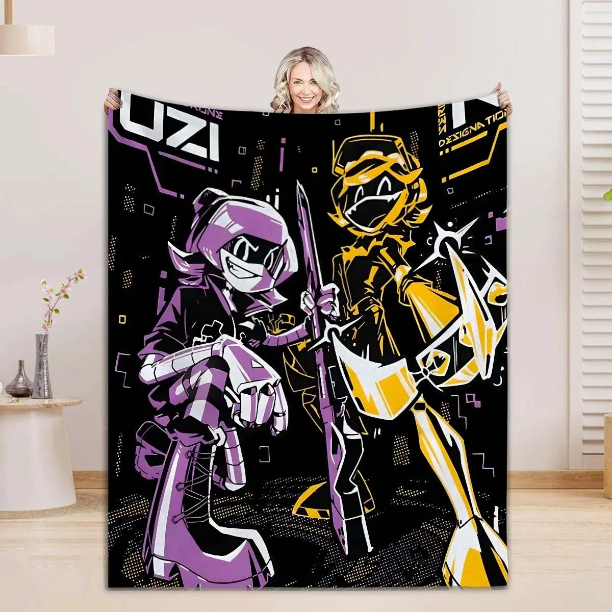 Murder Drones Cartoon Print Flannel Fleece Blanket - Wrinkle Resistant, Breathable Microfiber Poly All-Season Warm Throw, Multi-Size (30x40in, 50x60in, 60x80in), for Home Couch, Bed & Watch Party, Girls' Gift, 80 X 60 Inches