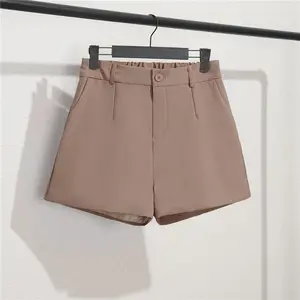 Women's Khaki High Waist A-Line Suit Shorts – Casual Summer Tailored Fit with Wide Leg Silhouette