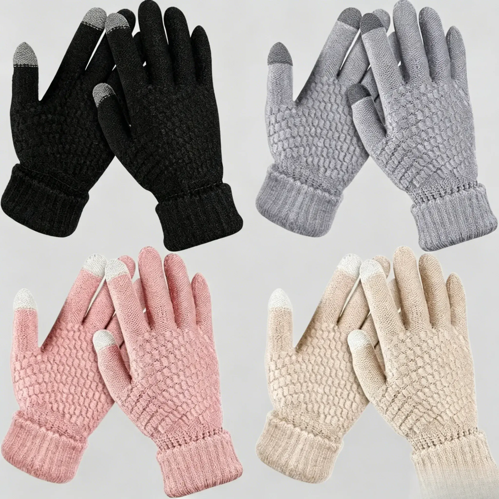 Women's 4-Pack Touchscreen Gloves, Korean Style Casual Fleece Lined Winter Gloves with Elastic Cuffs for Driving & Daily Commute, Touch Screen, Fashion
