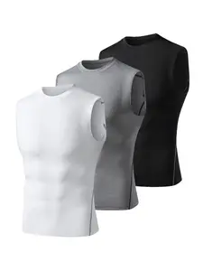 3/5 Pack Men's Sleeveless Workout Shirts, Moisture Wicking Gym Compression Undershirts Tank Top, Running Athletic Tight Muscle T Shirts, Sleeveless Sports Vest