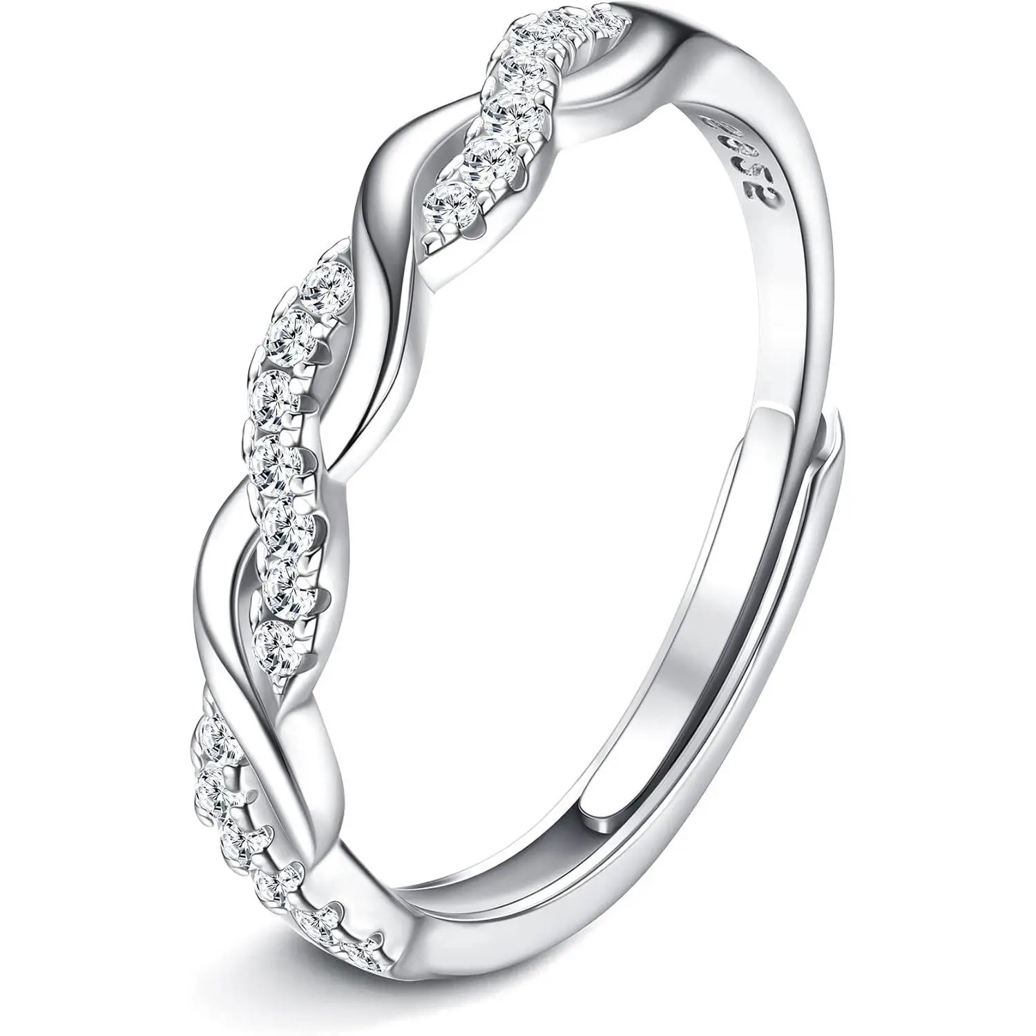YADOCA Adjustable 925 Sterling Silver Ring for Women Eternity Cubic Zirconia Crossover Engagement Wedding Promise Thumb Girls Anniversary Jewellery Gifts