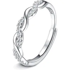 YADOCA Adjustable 925 Sterling Silver Ring for Women Eternity Cubic Zirconia Crossover Engagement Wedding Promise Thumb Girls Anniversary Jewellery Gifts