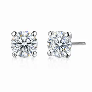 0.3 to 1 Carat S925 Sterling Silver Round Shape IGI Certified Lab Grown Diamond Stud Earrings for Women, 4 Prong Push Back (D Color VS Clarity)