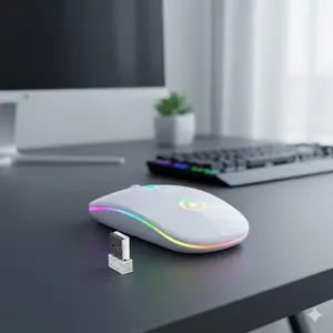 Ultra-Thin Portable Wireless Silent Mouse, Lightweight Gaming & Office Design, 2.4G Usb receiver Plug-and-Play, RGb lighting, Optical Tracking, Multi-Device Compatible with Laptop Pc Tablet, Optical Sensor Mouse