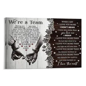 Couple Team Canvas Wall Art, Romantic Love Quote Print, Hand-in-Hand Design for Bedroom Decoration, Ideal Valentine's or Anniversary Gift for Partner