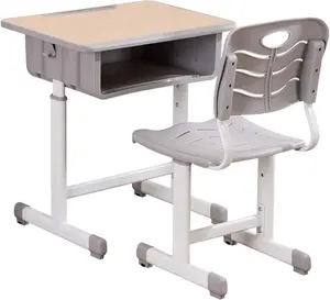 Student Desk and Chair Combo, Height Adjustable Children's Desk and Chair Workstation with Drawer, Pencil Grooves and Hanging Hooks for Home, School and Training