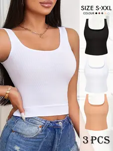 3 Pack Women's Solid Ribbed Camis Tank Top Casual Sleeveless Top for Summer Ladies Clothes for Daily Wear Womenswear Chic and Comfortable - Women's Tanks
