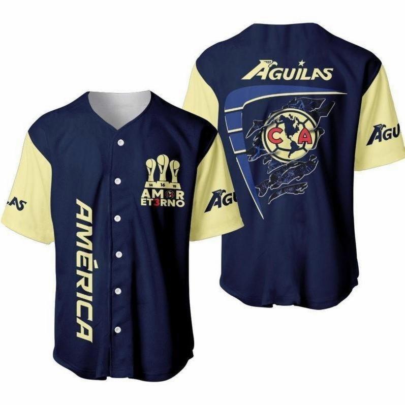 Trending 2025 Club America Baseball Jersey, Tri Campeón Liga MX Amor Eterno Champions Apparel for Men Women - Popular Choice