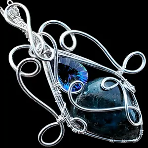 Natural Neon Apatite Rainbow Quartz Sterling Silver Elven Elvish Victorian Fantasy Wire Wrapped Gemstone Pendant Necklace