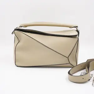 Pre-owned Loewe Calfskin Crossbody Bags Puzzle Medium Khaki JM US