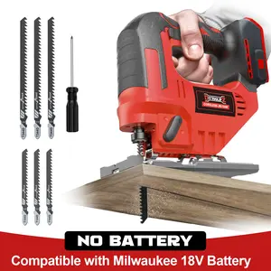 Cordless Jigsaw Compatible with Milwaukee 18V Battery(NO Battery!!), Brushless Jig Saw, 2900RPM, 0°-45°Bevel, 3 Action, LED Light for Straight/Curve Cutting Wood