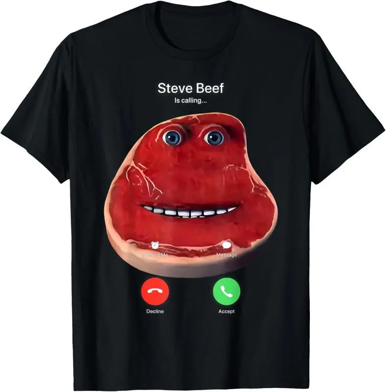 Steve Beef Is Calling T-Shirt Menswear Top 100% Cotton Vintage Distressed Graphic Big Man Streetwear Tee Round Neck Casual Tshirt