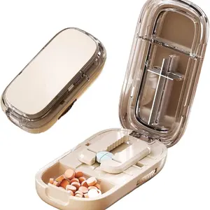 Precision Pill Cutter 1/4 Tablet Splitter, Portable Pill Crusher Cutter 1/2, 2-in-1 with Pill Storage Box