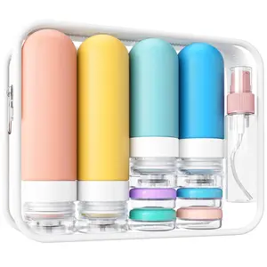 Travel Bottles Set - Leak Proof Silicone Squeezable Storage Bottles Containers for Toiletries, Conditioner, Shampoo, Lotion & Body Wash Accessories
