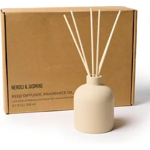 Reed Diffuser for   Bathroom - Neroli  Jasmine Holiday Reed Diffuser Set with  Sticks, Long-Lasting -Free Winter Scent, Earthenware Collection, 6.7oz