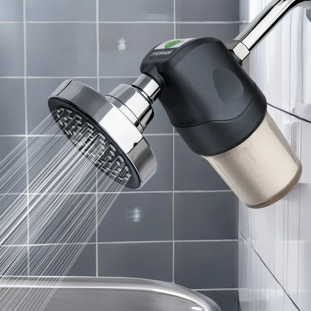 Miniwell Shower Filter System L700-B01 - Purify Water, Reduce Hard Water and Chlorine, Soften Skin and Hair | Bathroom Filter for Contaminants (Black)