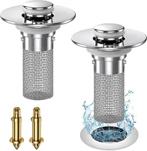Pop-Up BathroomSink Drain Strainer with Removable Filter Basket-Universal Sink Stopper for Bathroom & KitchenBasins,Anti-Odor Stopper,Stainless Steel Metal Pop Up SinkStopper, Anti-clogging filter, Home Accessories